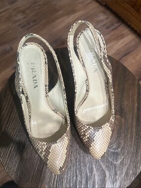 Prada Neutral Snakeskin Slingback Pumps size 38